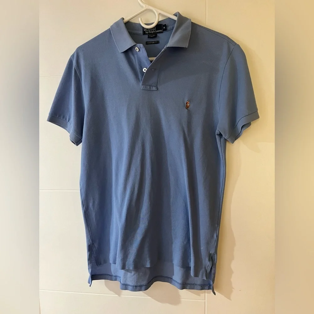 Blue slim fit short sleeve polo shirt